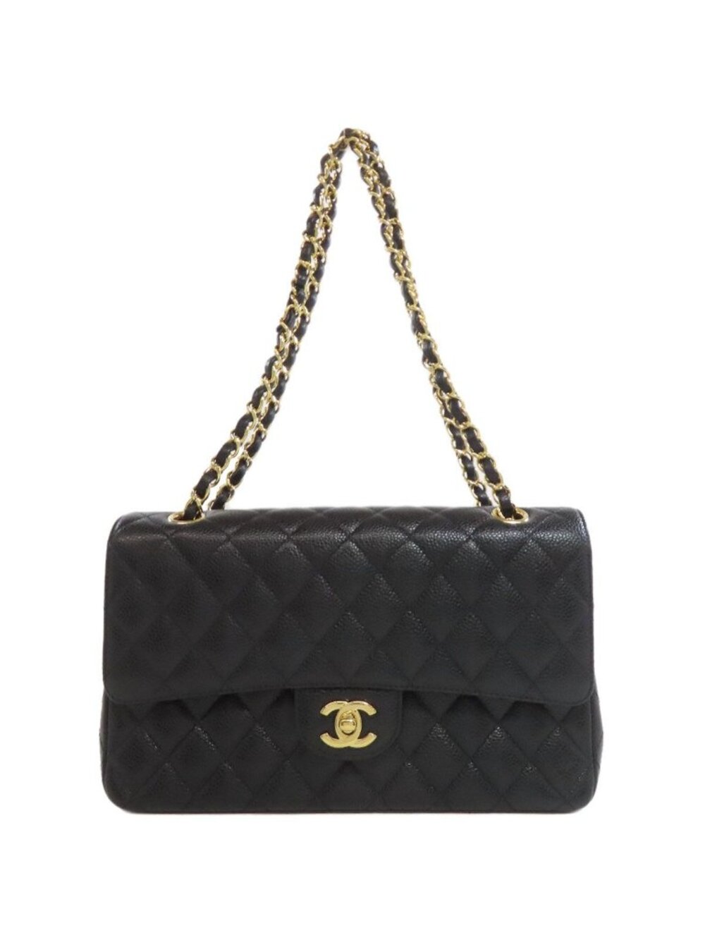 Chanel Double Flap Quilted Gold Shoulder Bag Grained Calfskin
